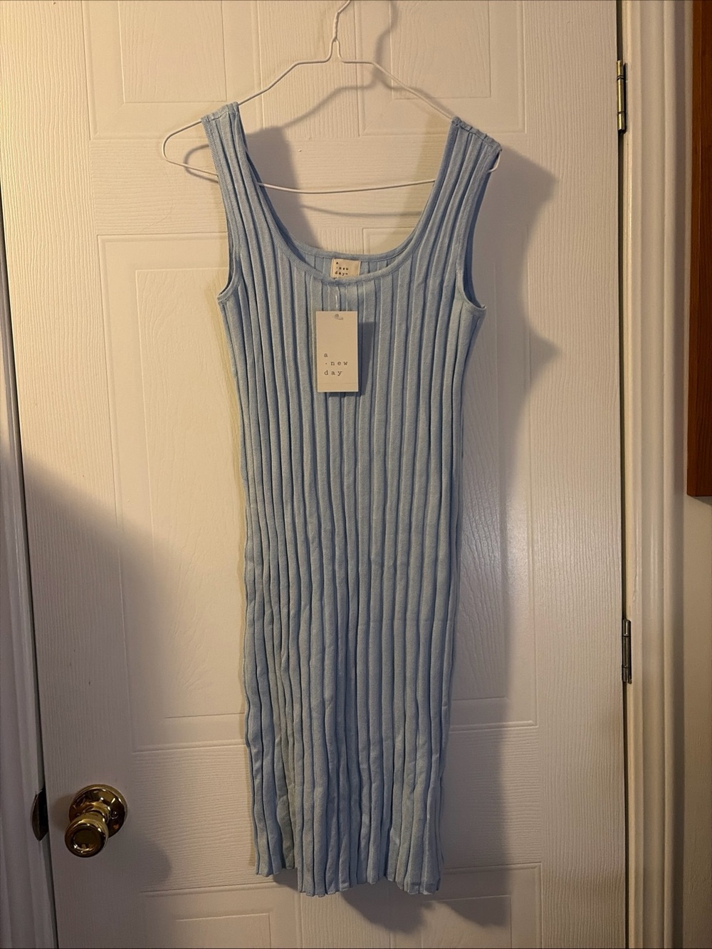 A New Day Womens Ribbed Knit Sleeveless Scoop Neck Midi Dress Light Blue Small